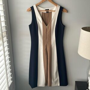 Ann Taylor Navy, White, and Tan Colorblock Dress